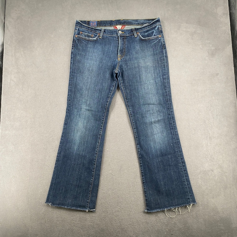 Lucky Brand Sundown Jeans Womens 14 32 Blue Medium Wash Raw Hem VTG Y2K USA Made